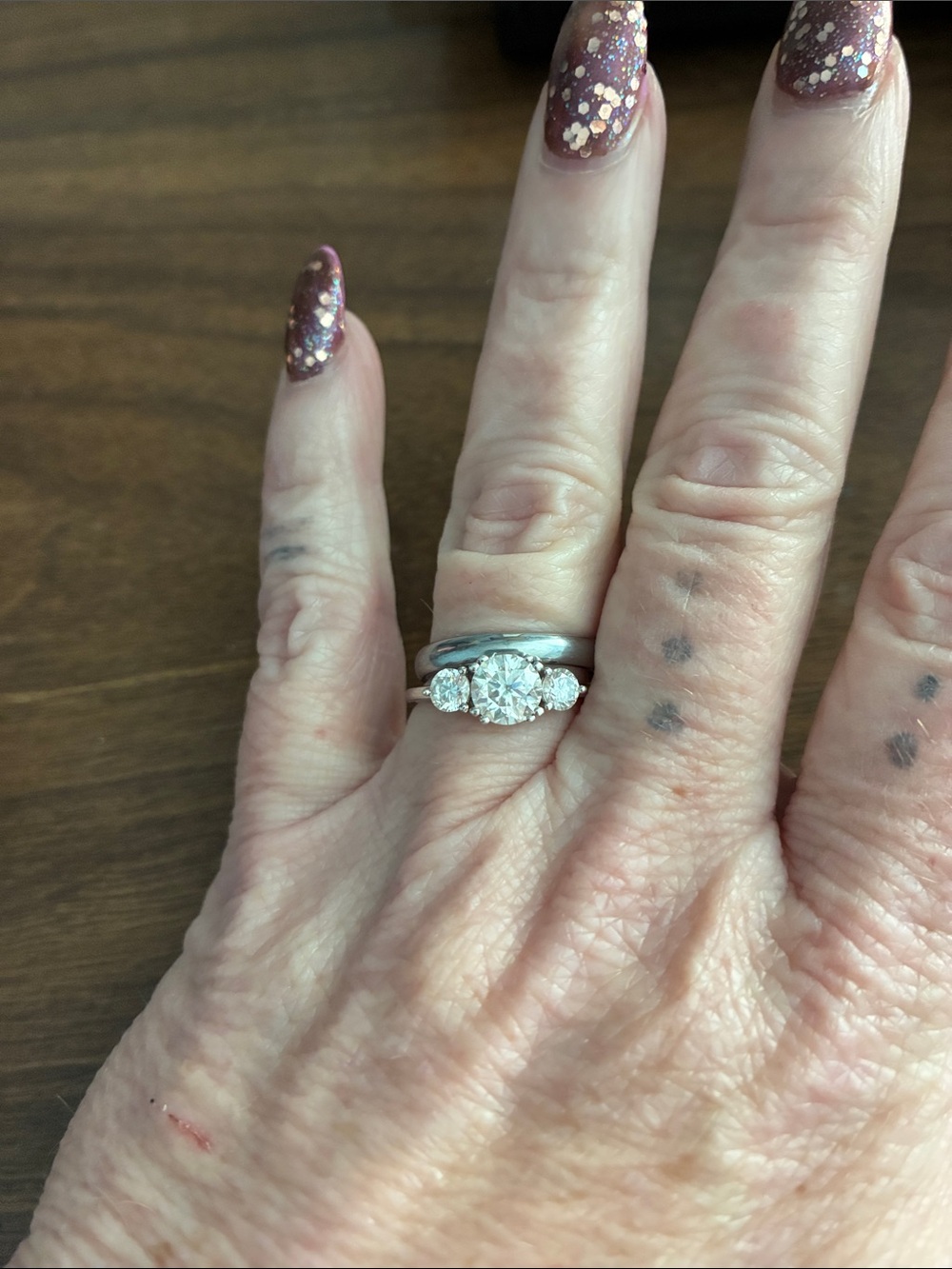 Classic Three-Stone Diamond Engagement Ring in Silver and moissanite